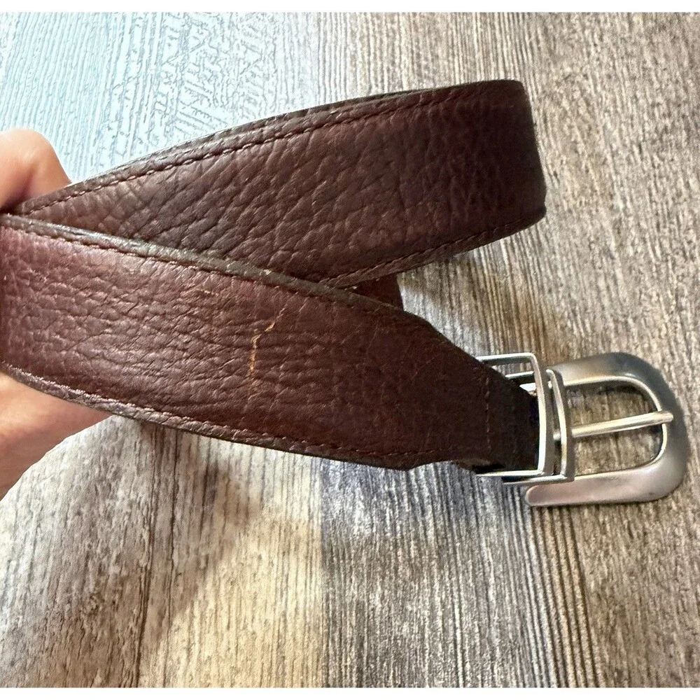 Orvis Full Grain American Bison Leather Belt Brown Size 44 USA Western Heritage